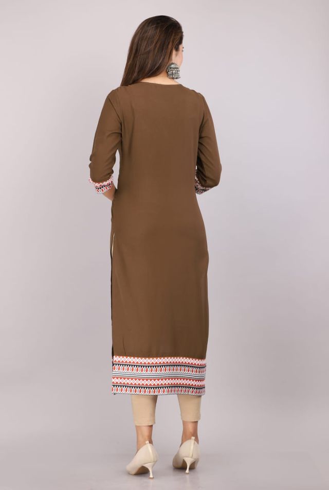 Kurti for Women – Chocolate Brown with Embroidery Border